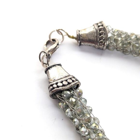 Artisan Handmade Wire Wrapped Turtle Beaded Boho Silver Tone Choker Necklace - Picture 4 of 4